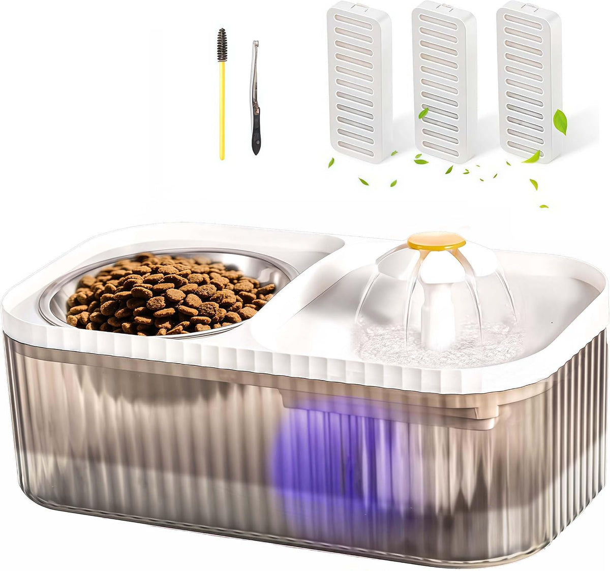 Marchul Fuente de agua para gatos y cuenco de comida de acero inoxi...