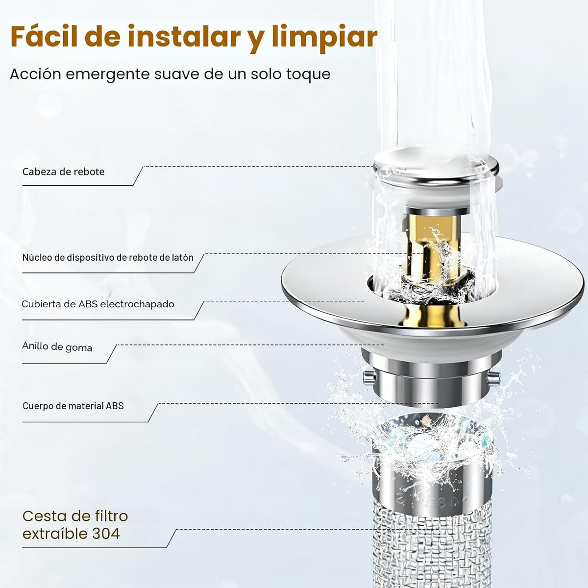 Paquete de 4 tapones de drenaje para fregadero de baño, tapón de dr...