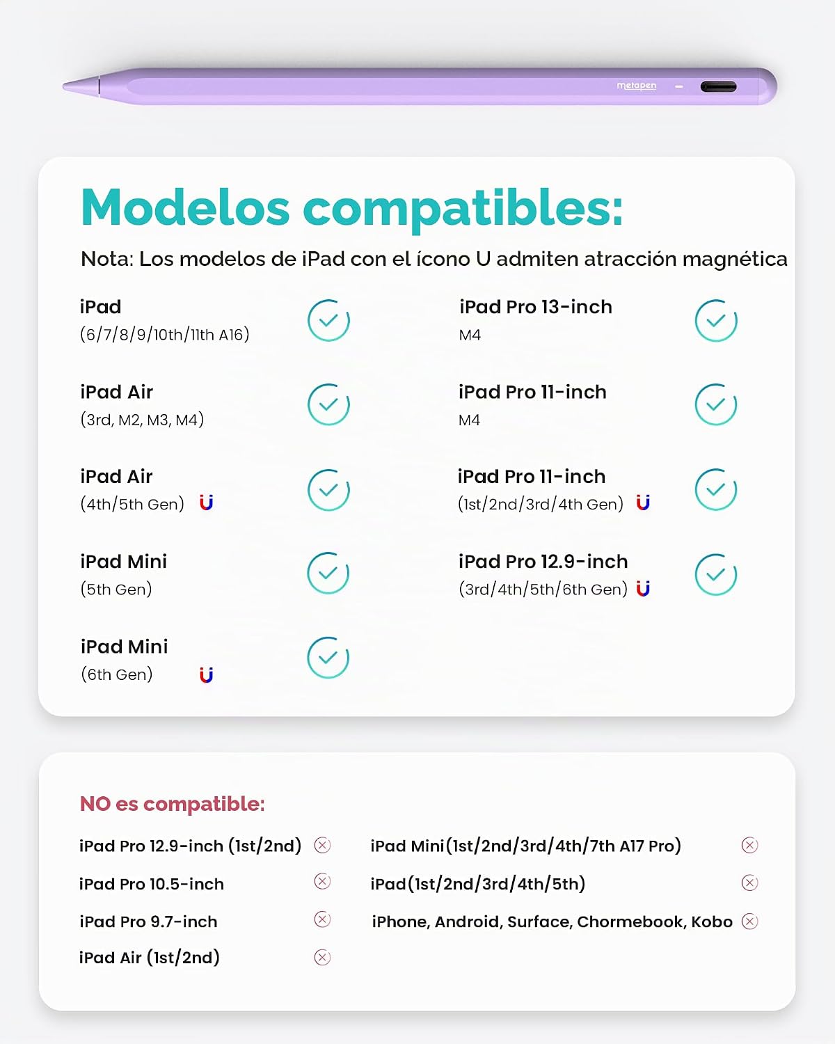 Metapen Lápiz A8 para Apple iPad 2018-2026, (carga 2 veces más rápi...