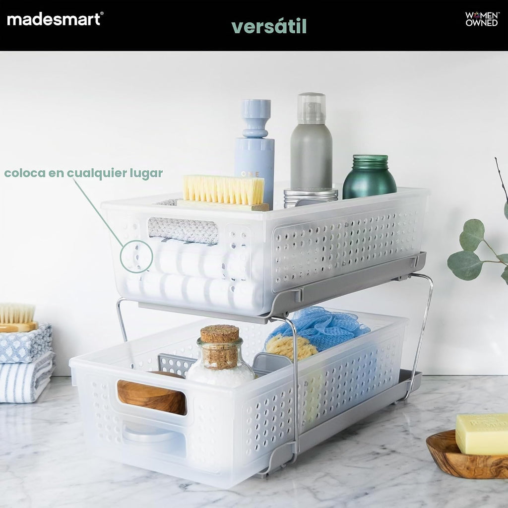 madesmart Organizador de 2 niveles, almacenamiento deslizable para...