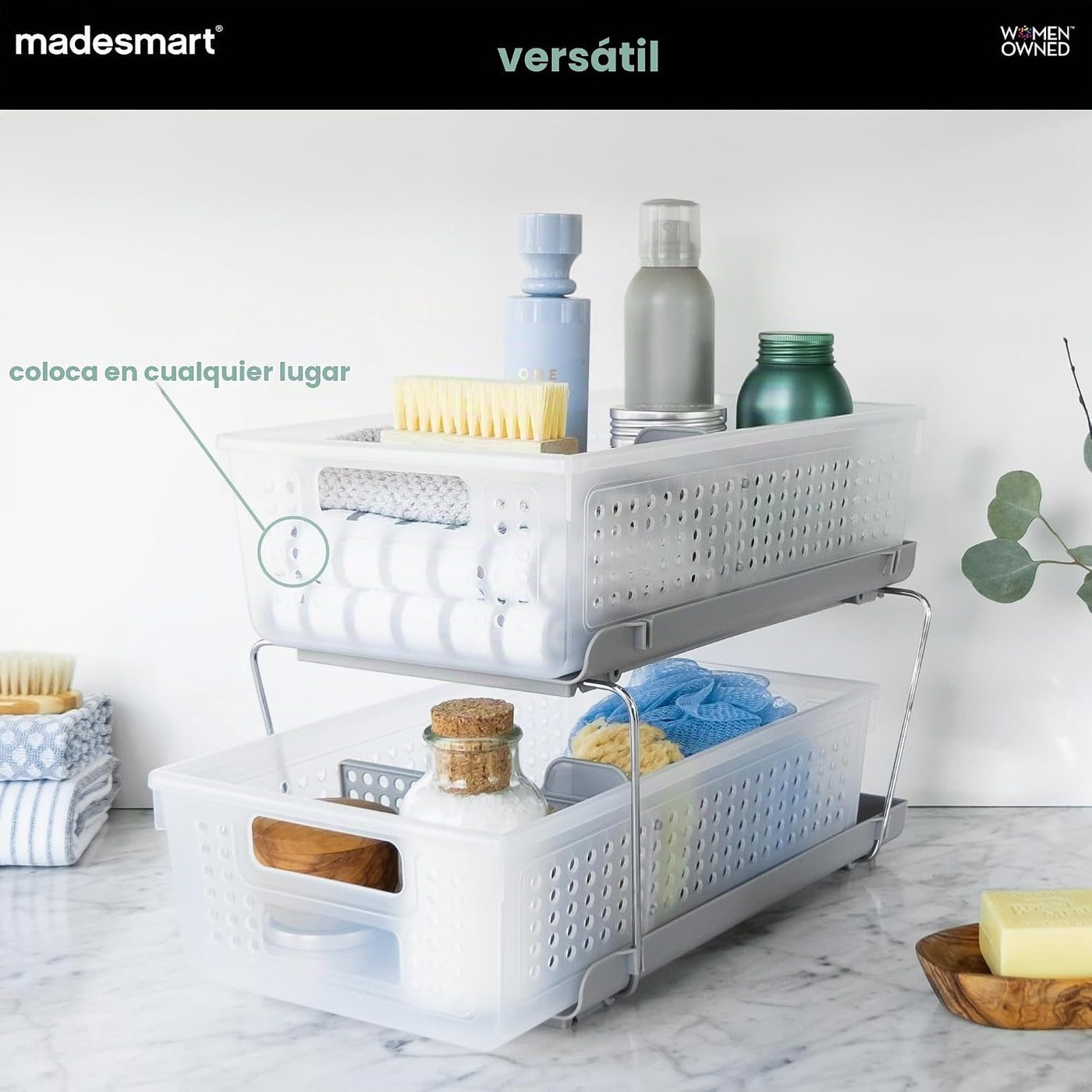 madesmart Organizador de 2 niveles, almacenamiento deslizable para...
