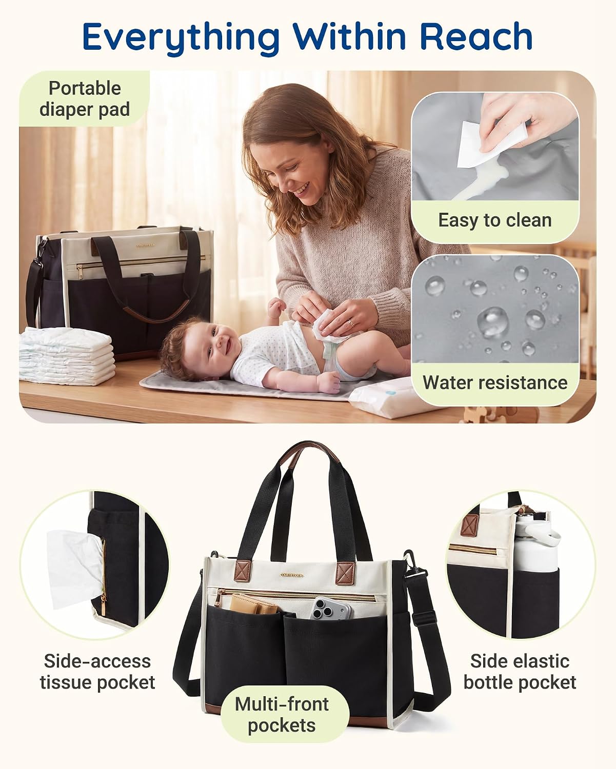 mommore Bolsa de pañales de lona Bolso de hospital con estilo para...