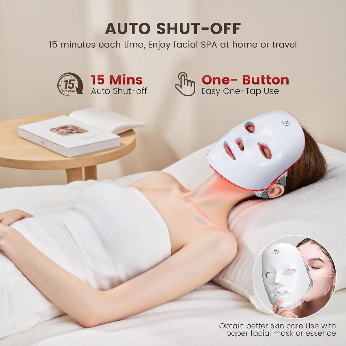 TOYHIS Máscara facial LED terapia de luz, máscara de terapia de luz...