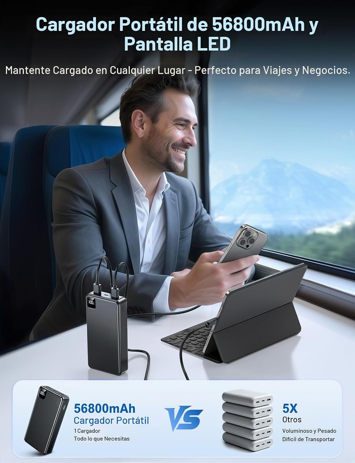 Cargador portátil 56800mAh, 22.5W Banco de carga rápida del poder c...