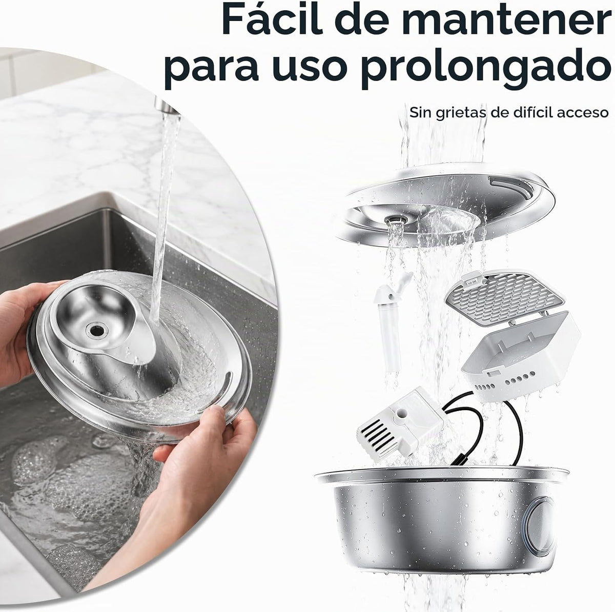 ORSDA Fuente de agua para gatos de acero inoxidable, fuente automát...