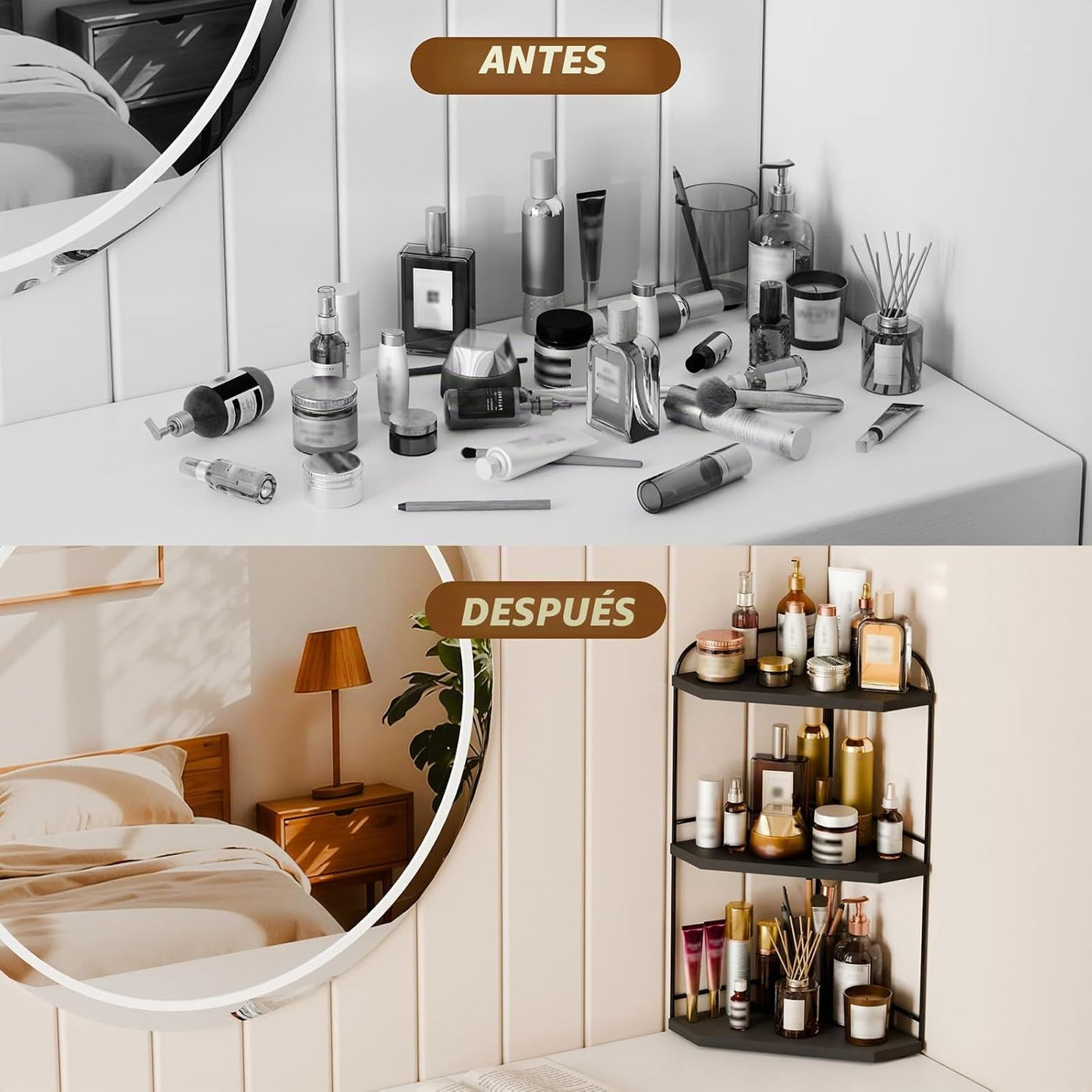 Naeqieo Organizador esquinero de encimera de baño, organizador de e...