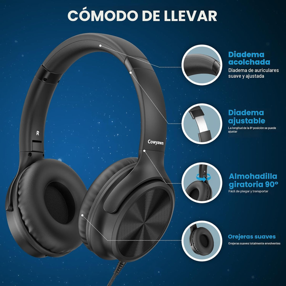 Cowyawn Auriculares USB C con cable, auriculares USB C con cable co...