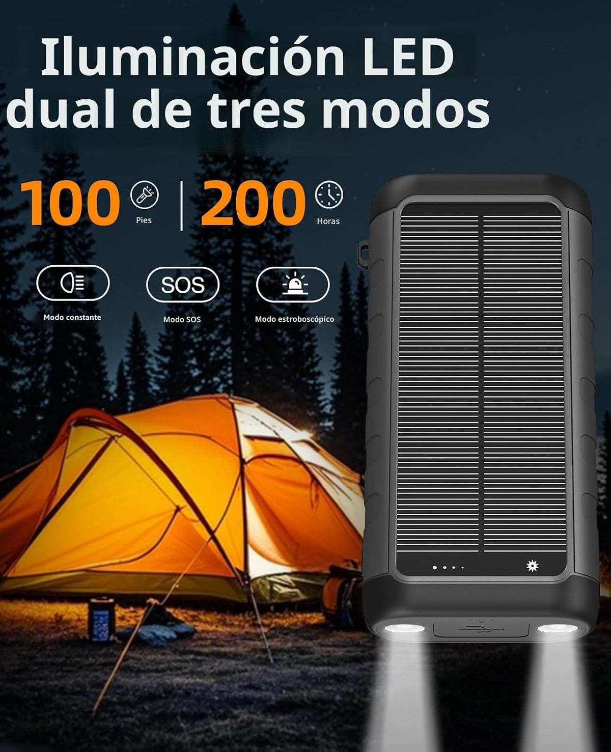 Cargador Solar Power Bank 59800mAh, 6 salidas y manivela, uso de em...