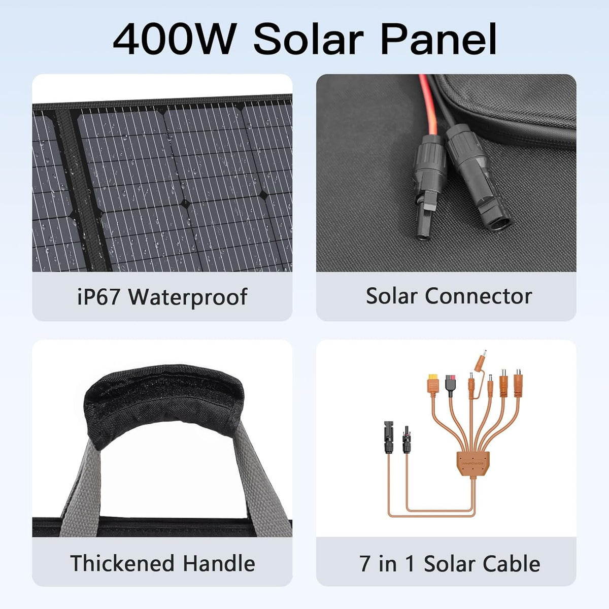 Panel solar portátil de 400 W, paneles solares plegables ligeros co...
