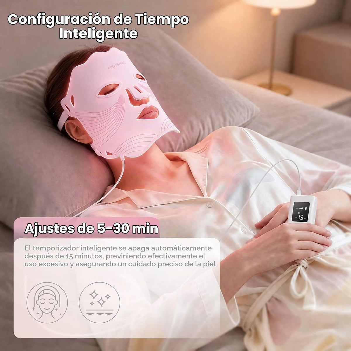 MEKEMOL Máscara de luz roja para cara y cuello con protección ocula...