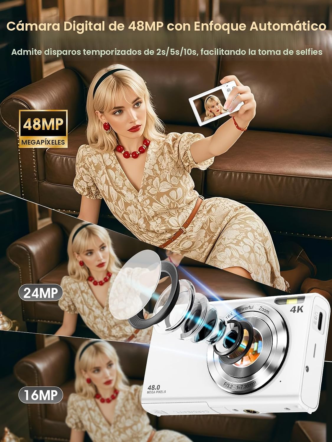 Cámara digital, cámara 4K de enfoque automático para vlogging para...