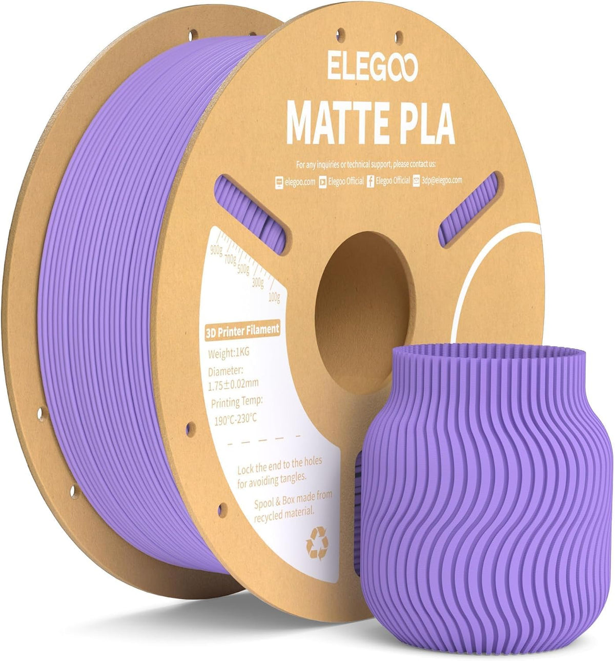 ELEGOO Filamento de impresora 3D PLA mate morado lavanda 2.2 lbs 0....