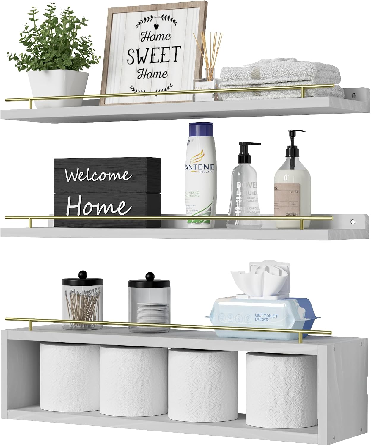 WOPITUES Estantes flotantes para pared de 24 pulgadas con estante d...