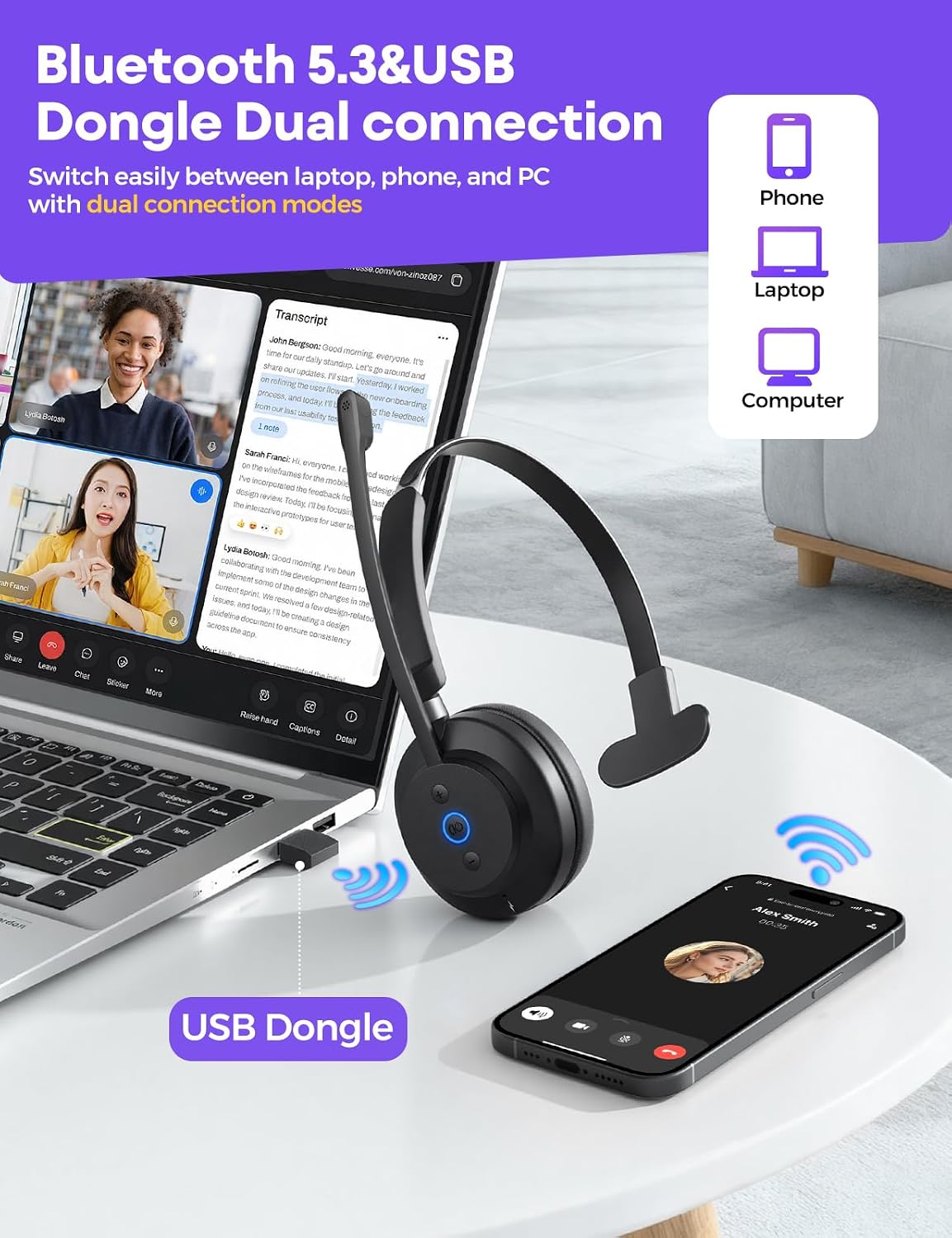 Auriculares inalámbricos de un solo oído con micrófono, Bluetooth y...