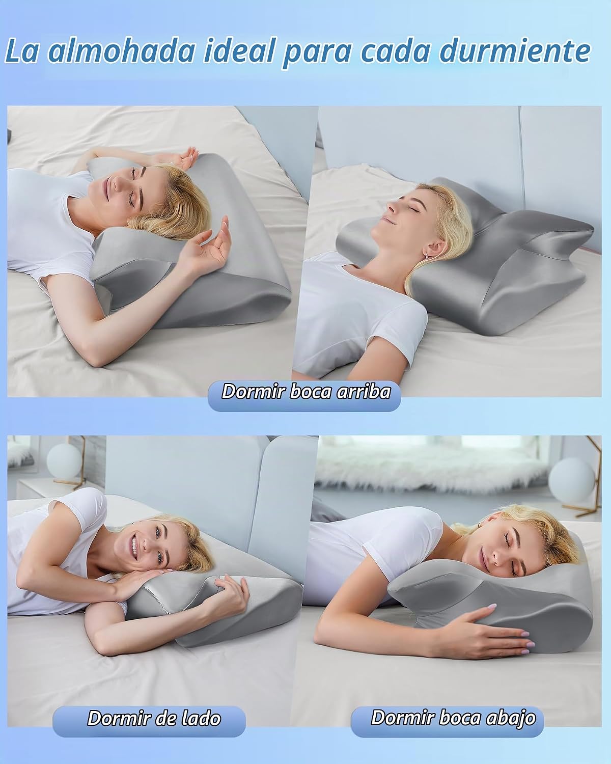 HOMCA Almohada cervical de espuma viscoelástica 2 en 1, almohada or...
