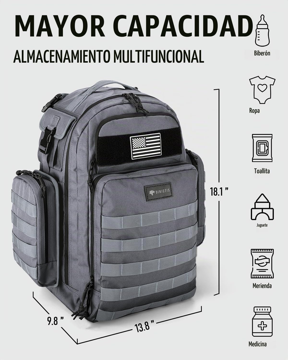 Dinictis Mochila de pañales de 40 L para papá, bolsas de pañales de...