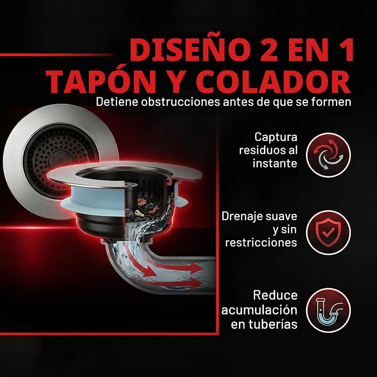 SinkShroom Colador de drenaje para fregadero de cocina, tapón de fr...