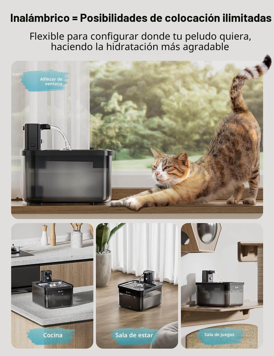 DownyPaws Fuente de agua para gatos sin cable, fuente para mascotas...