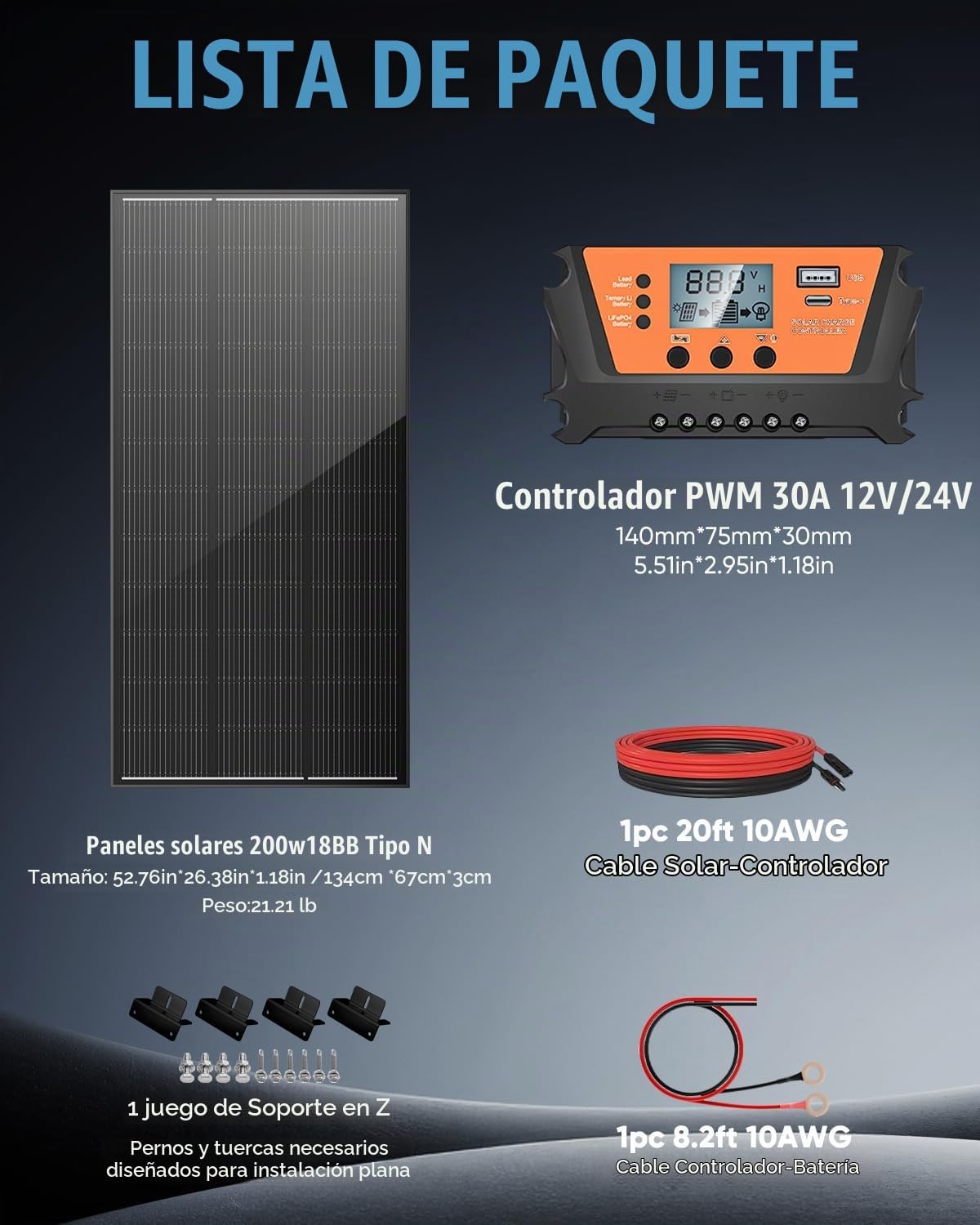 Rvpozwer Equipo del panel solar de 200 vatios, 200W tipo N-tipo efi...