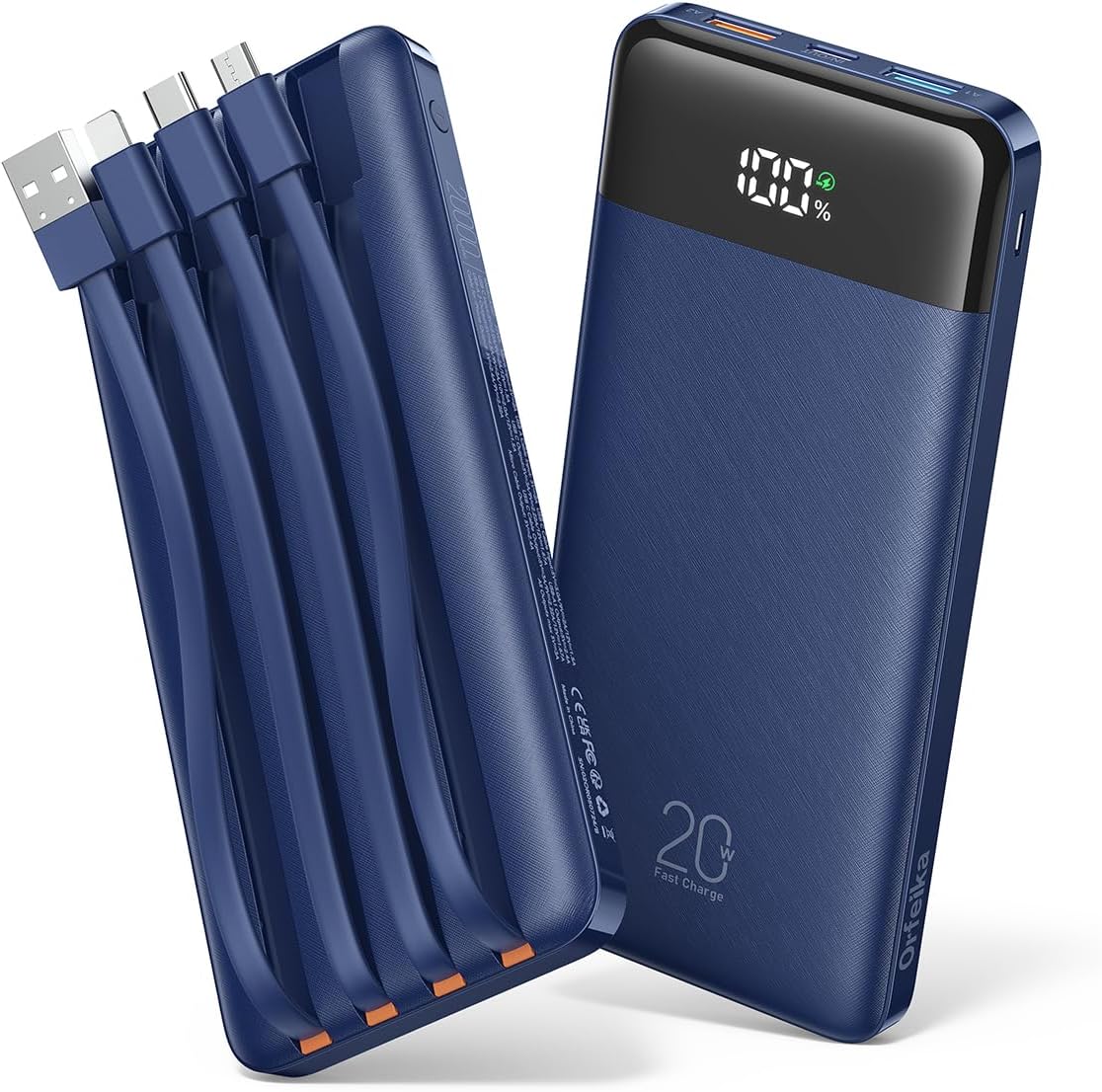 Orfeika 20000mAh Power Bank, cargador portátil con 4 cables incorpo...