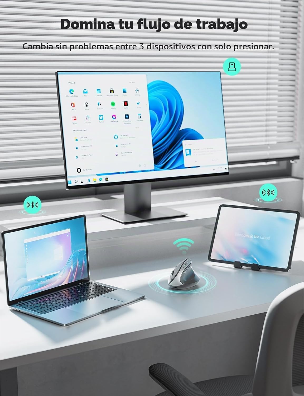 Nulea MD280 - Ratón inalámbrico vertical ergonómico, Bluetooth y mo...