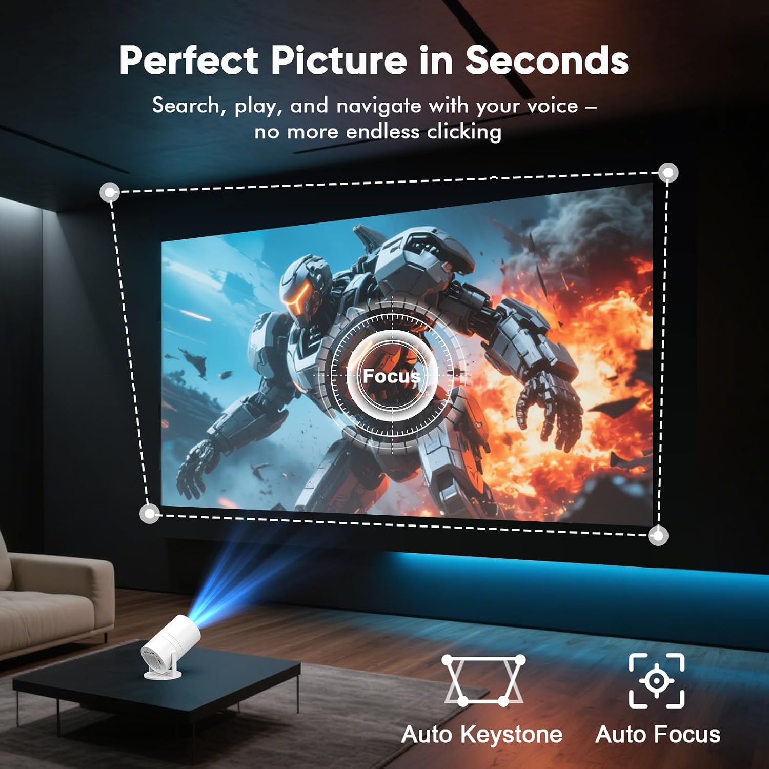 [Google TV integrado y control de voz] Mini proyector WISHOLY con W...