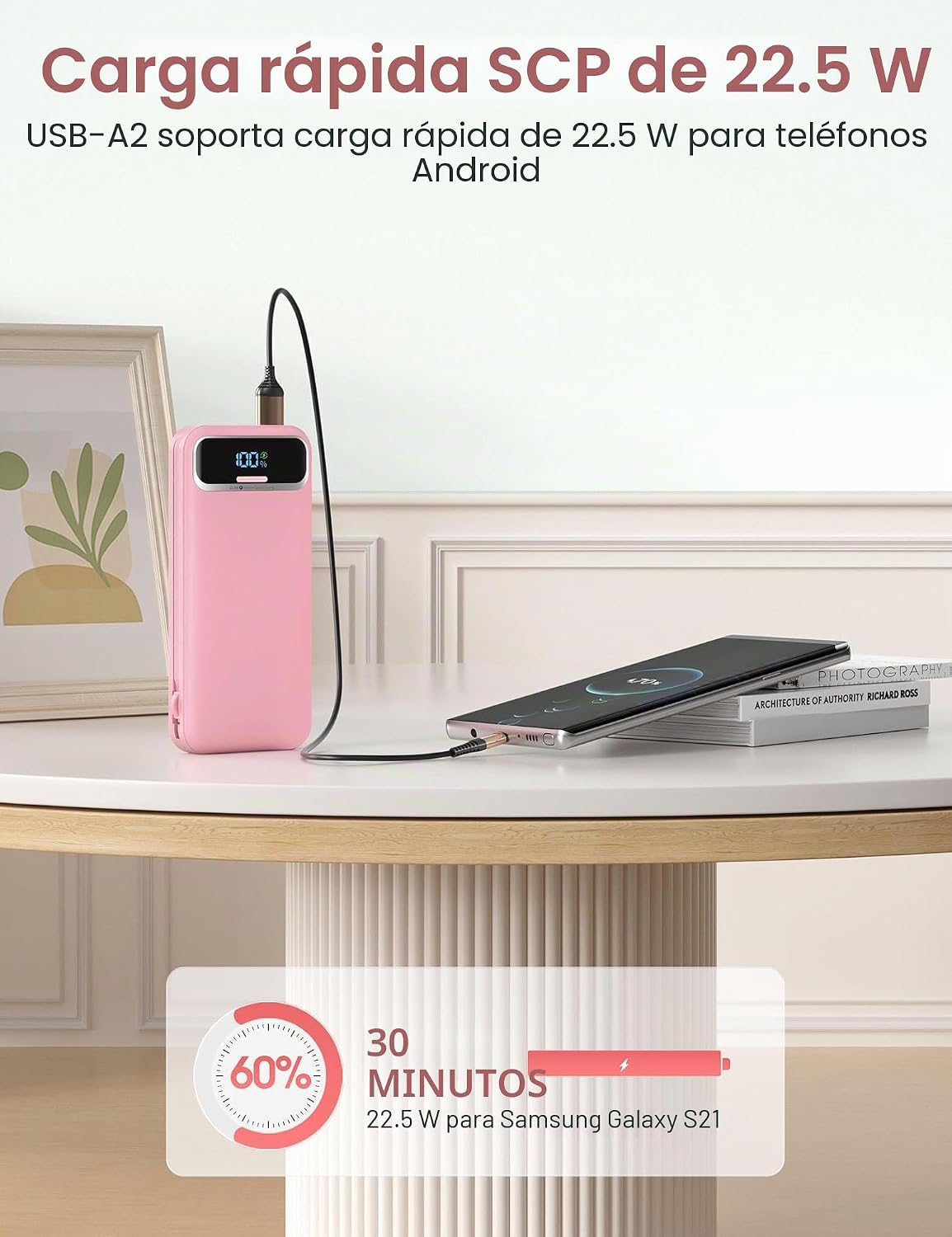 aonidi - Cargador portátil de 12000 mAh con cables integrados y enc...