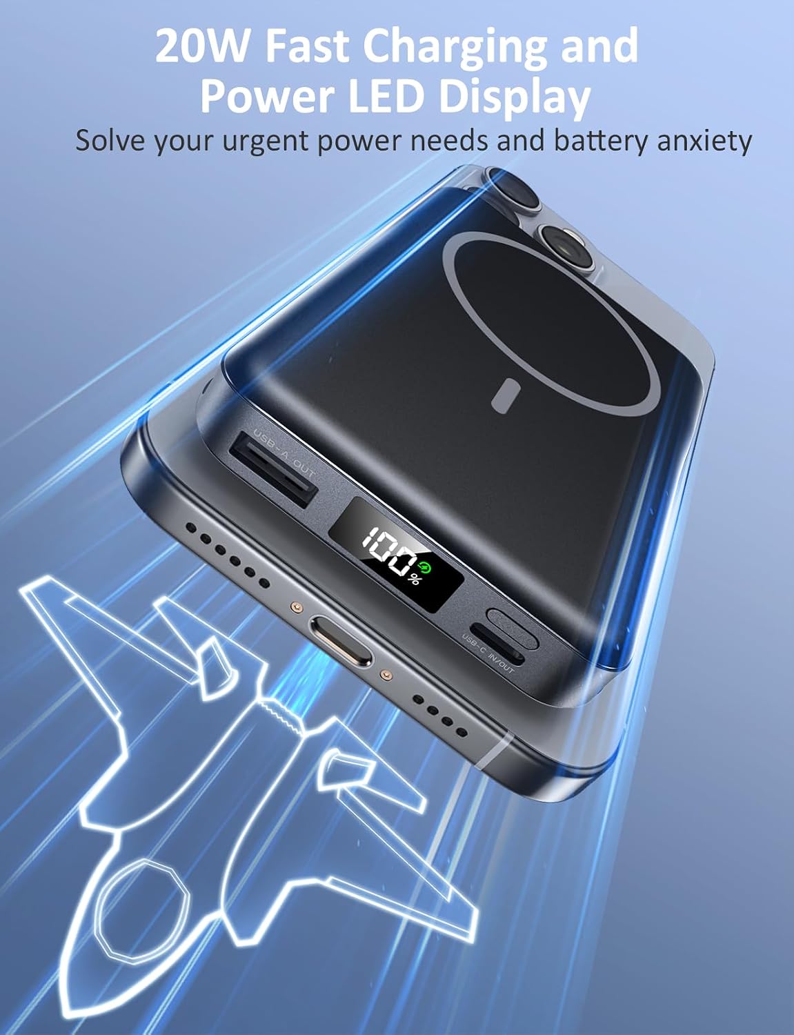 Cargador portátil magnético 10000mAh, banco de energía 20W con cabl...