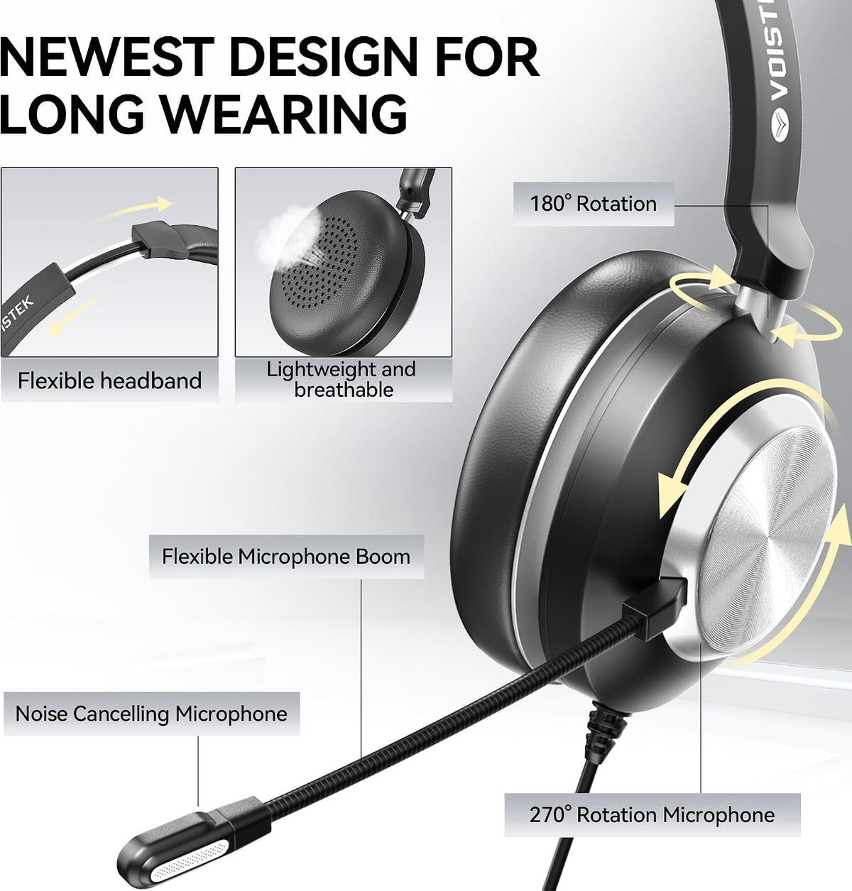 Voistek Auriculares USB con micrófono, auriculares de PC con micróf...