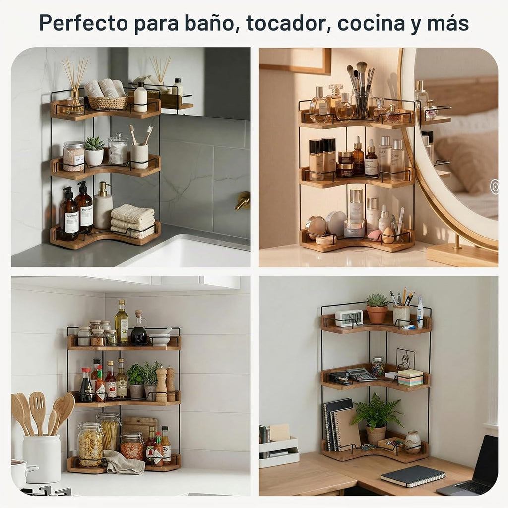 Snuvid Organizador de encimera de baño de 3 niveles, estante esquin...