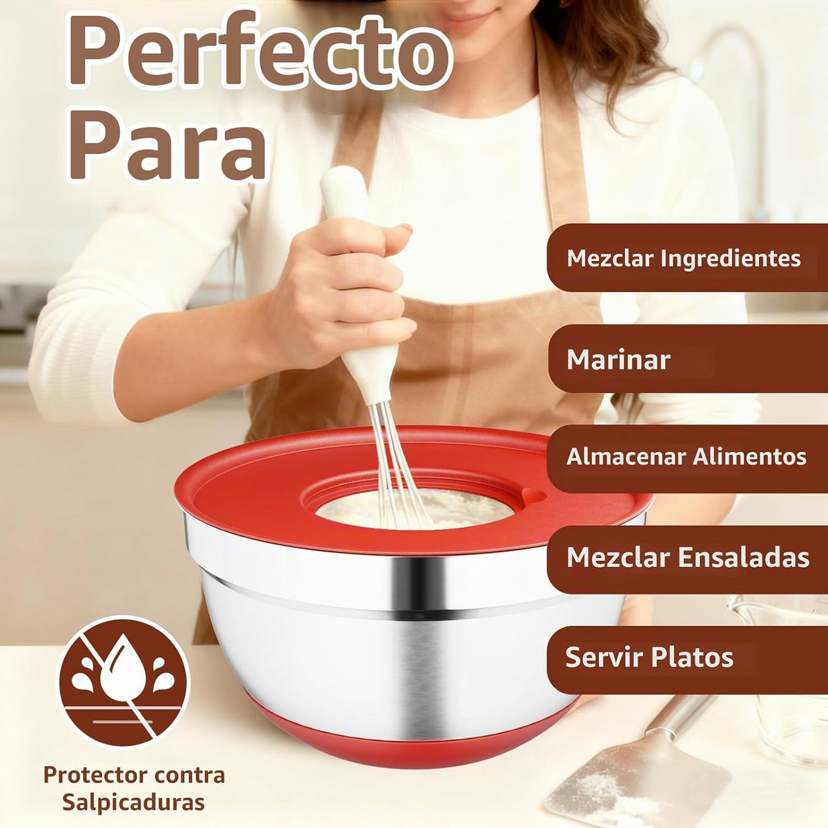 Hybemmy Paquete de 9 tazones para mezclar con tapas herméticas, cue...