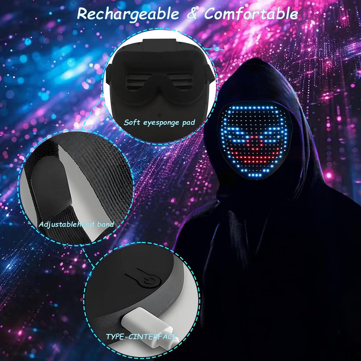 JDBMAOYE Máscara con luz LED con detección de gestos, regalo perfec...