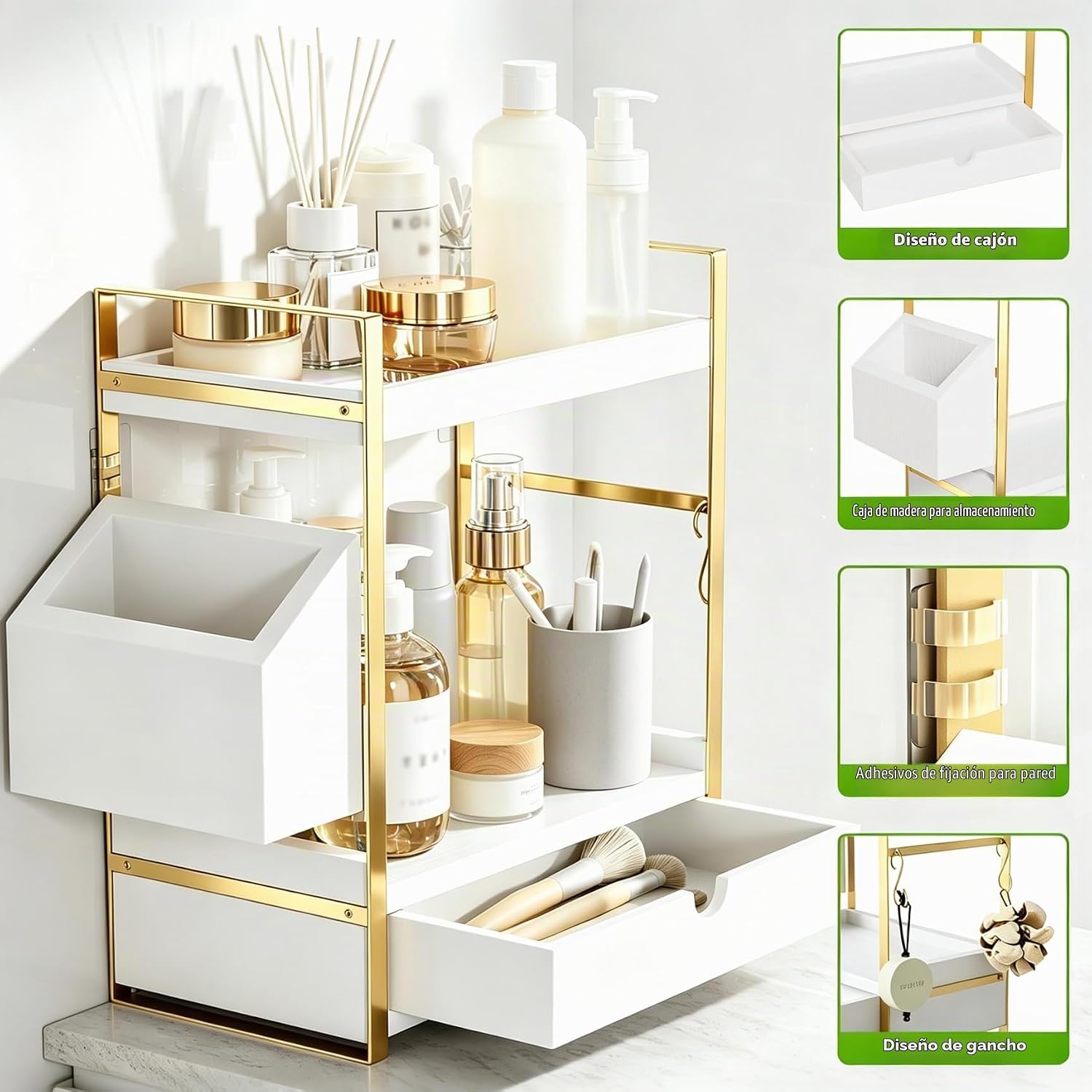 Organizador de mostrador de baño de 2 niveles, estante de tocador d...