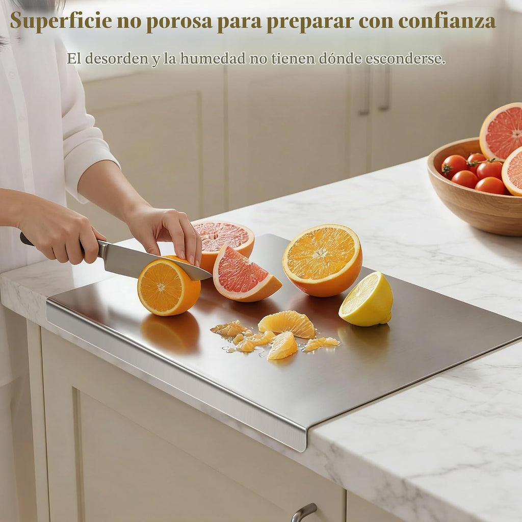 Tabla de cortar de acero inoxidable con labio, antideslizante para...