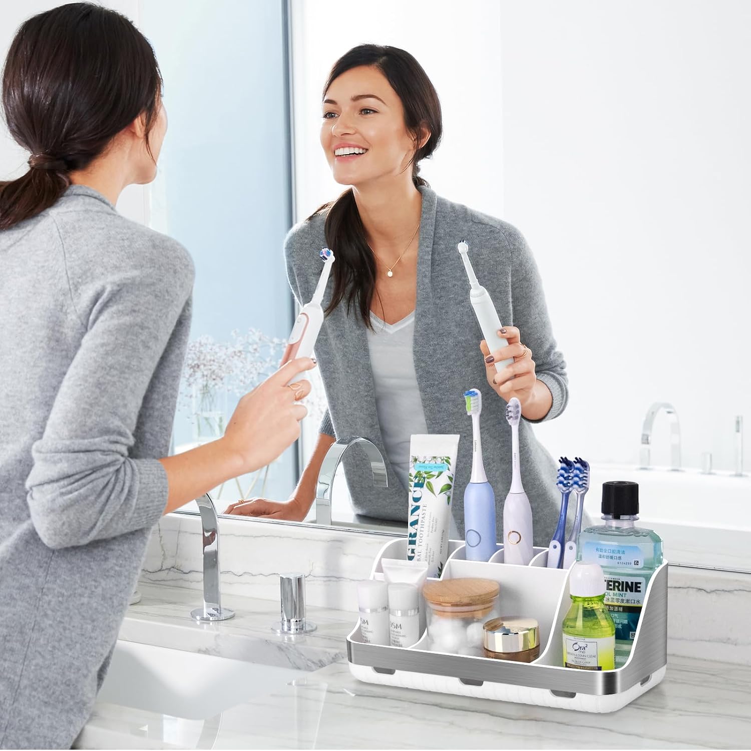 GFWARE Soporte para cepillos de dientes para baño, organizador de e...