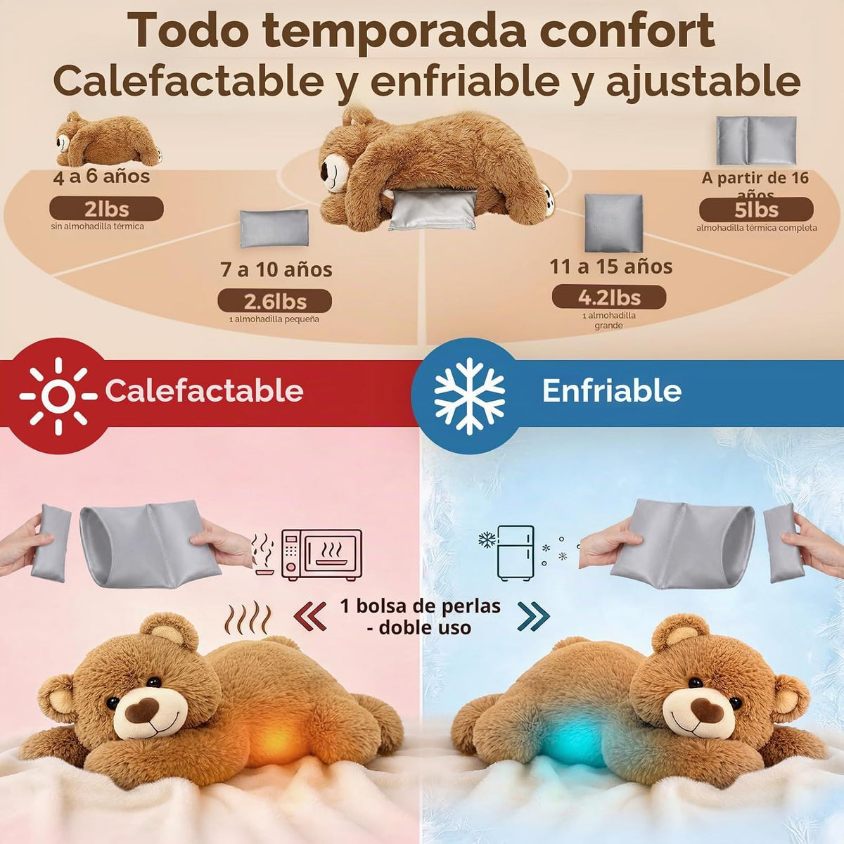 Mewaii Peluche de oso de peluche con peso, calentable, refrigerable...