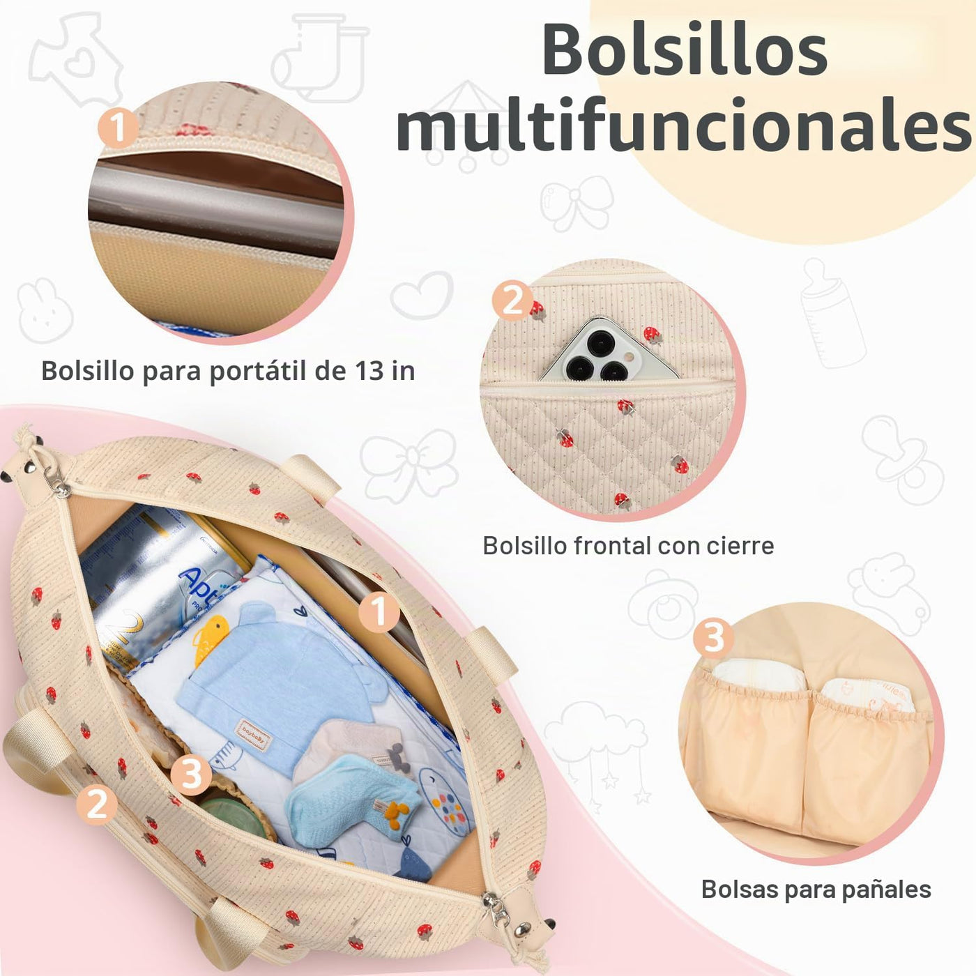 Tenot - Bolsa de pañales con estuche para chupete (color beige, fre...