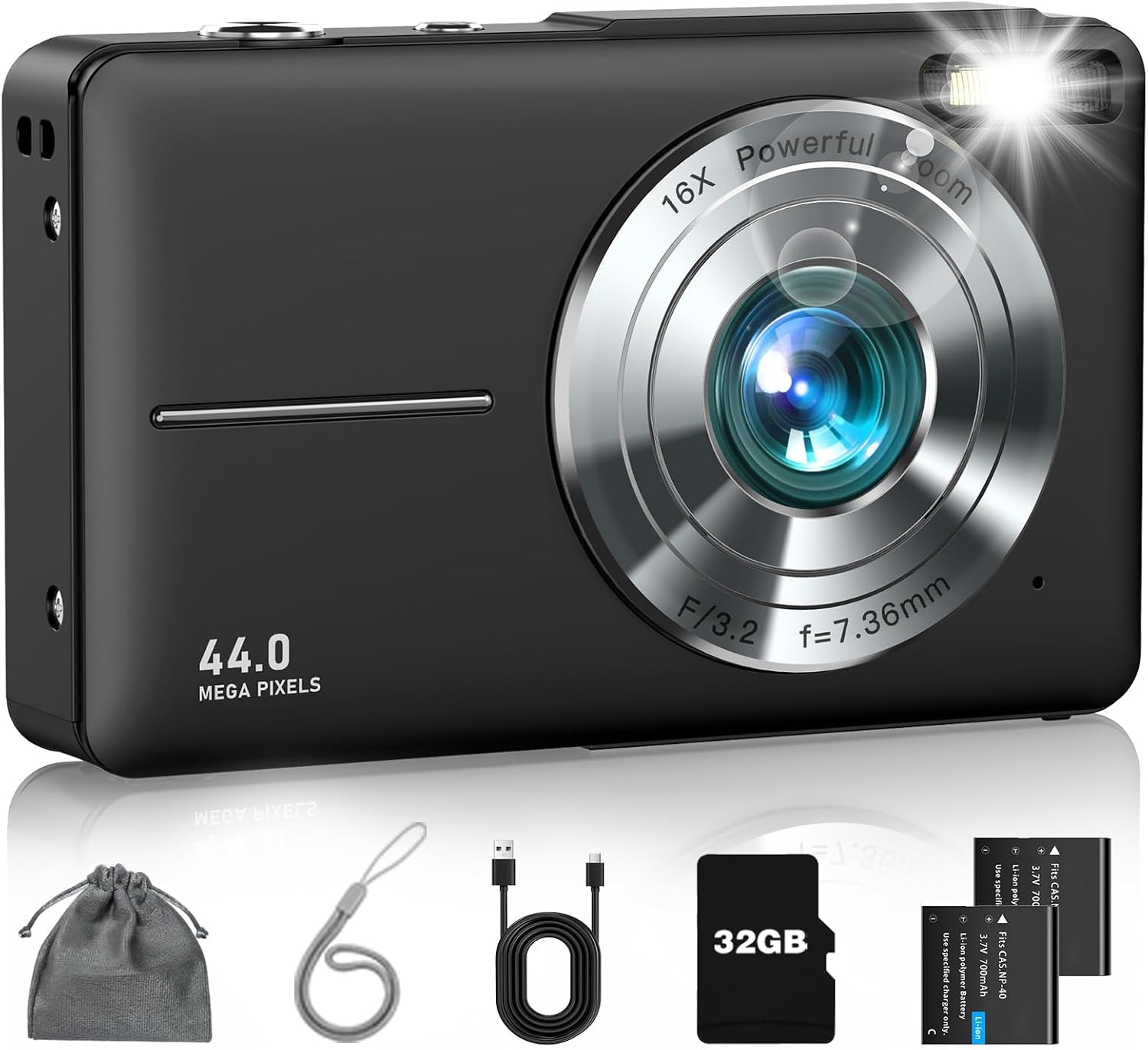 Cámara digital, FHD 1080P apuntar y disparar cámara para niños adol...