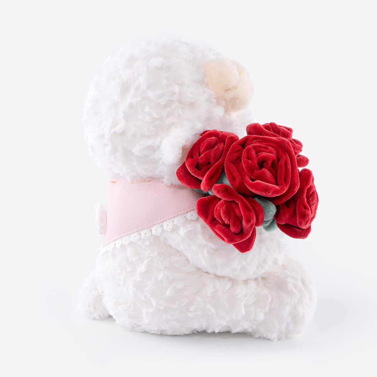 Peluche de cordero blanco de 11.4 pulgadas con ramo extraíble de ro...