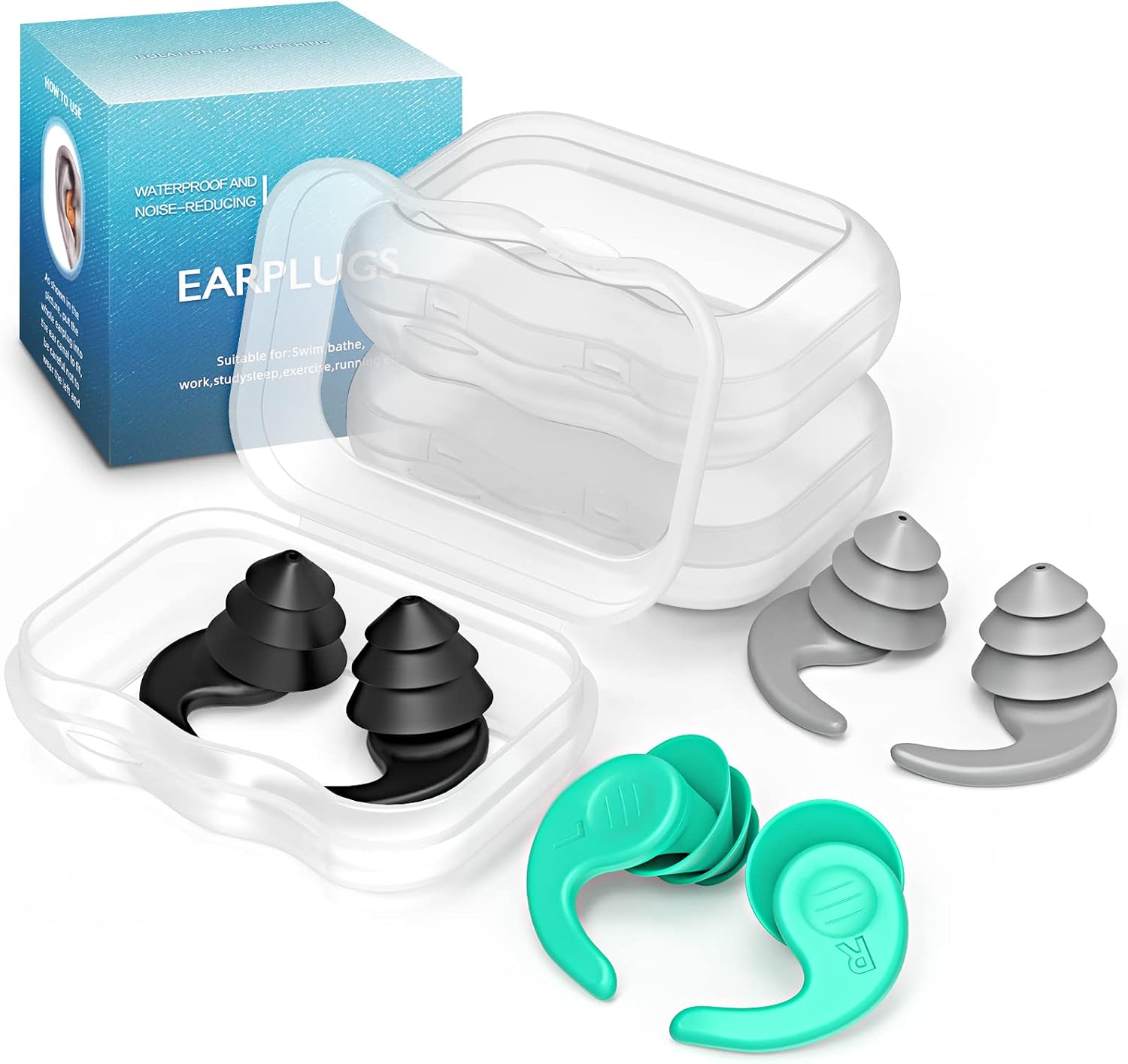 Tapones para los oídos de natación para adultos, 3 pares de tapones...