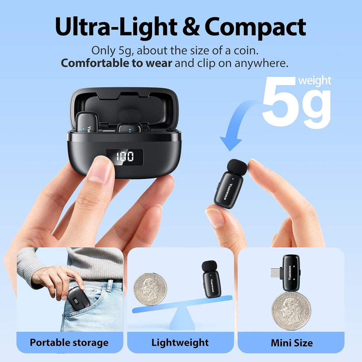 Yuaceuco Mini Micrófono Lavalier Inalámbrico para iPhone iPad Andro...