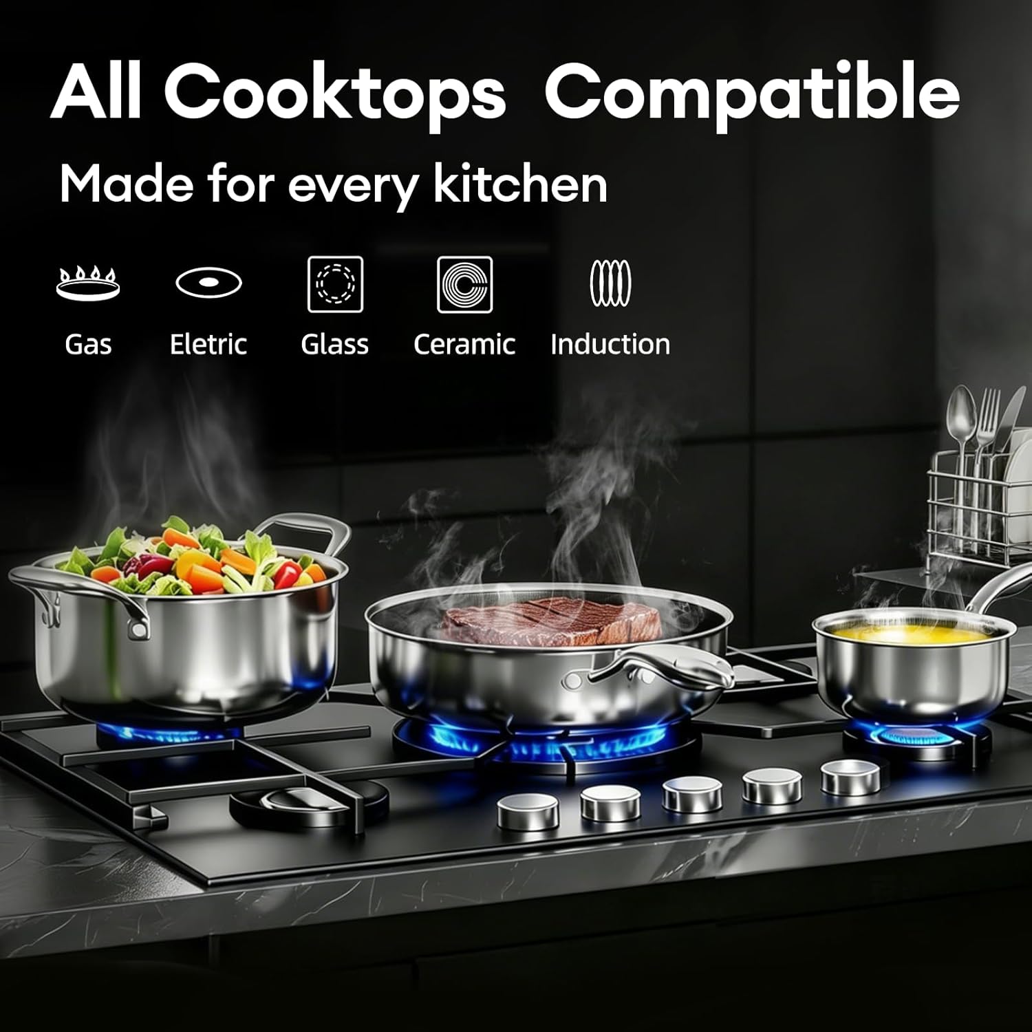 COOKER KING Juego de utensilios de cocina de acero inoxidable, jueg...