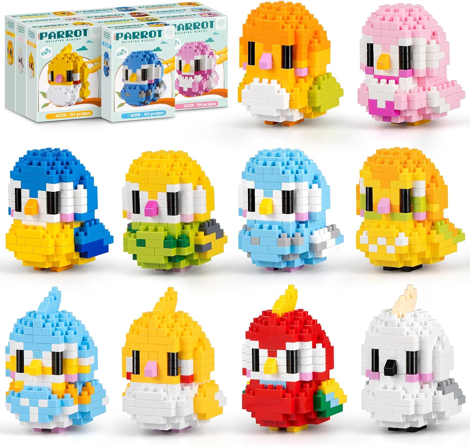 IBLOTIME Micro Parrot Building Sets Pascua Paquete de 10 Mini Bird...