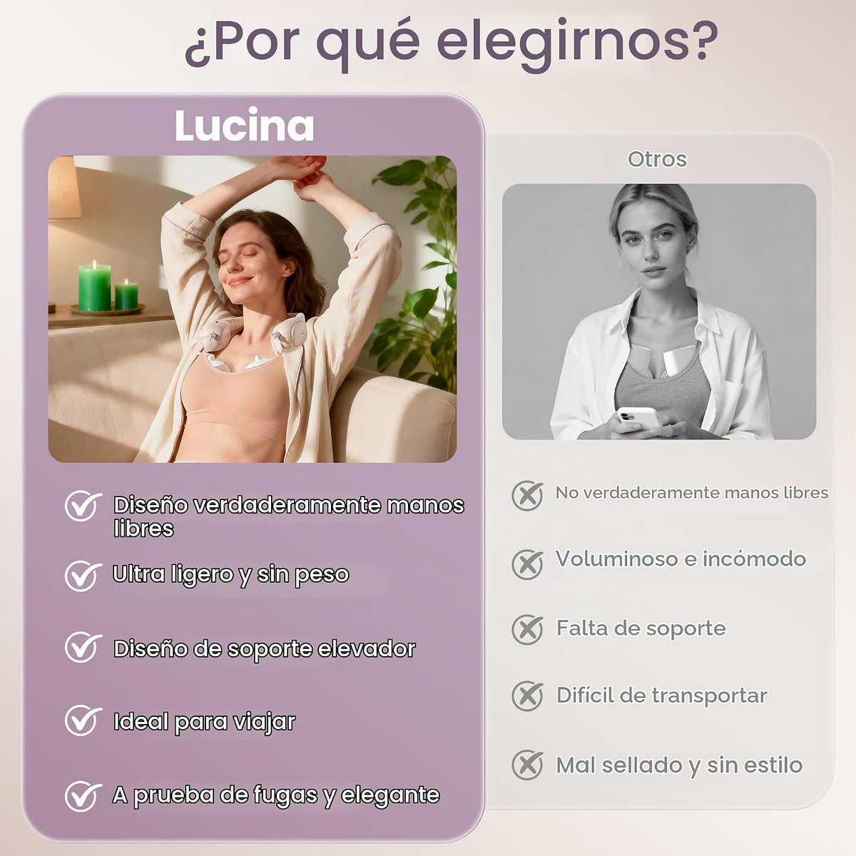 Lucina - Extractor de leche de cuello portátil, manos libres con su...