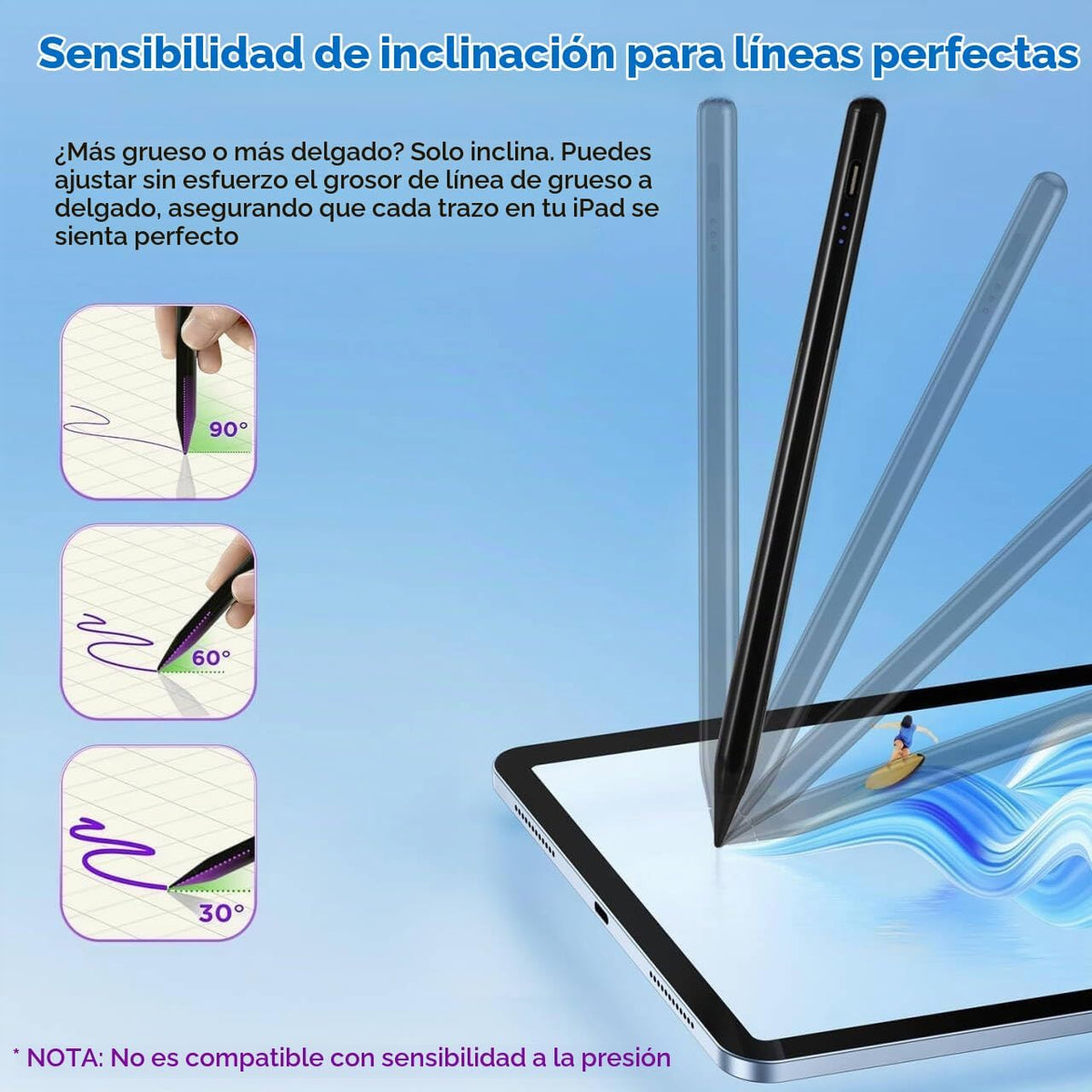 Lápiz óptico para iPad (2025-2018), sensibilidad de inclinación, re...