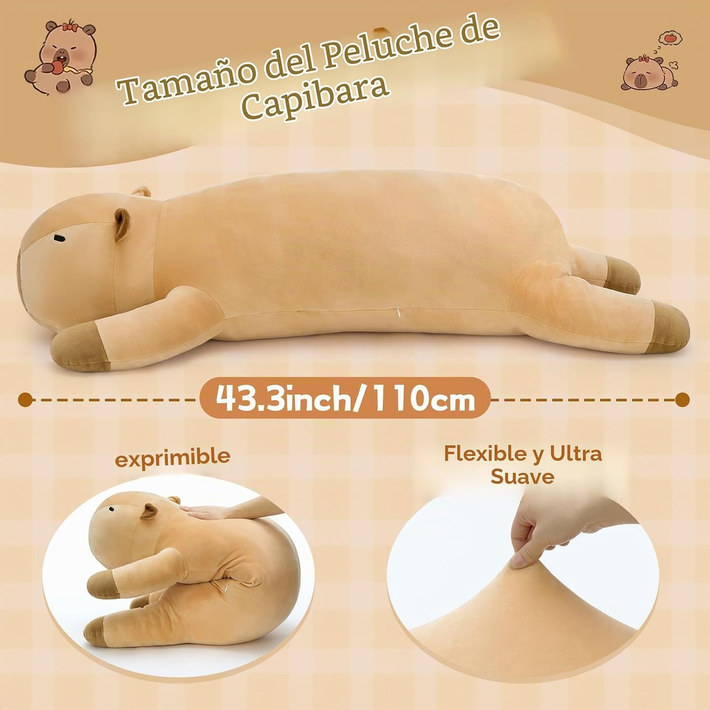 MorisMos Almohada corporal de felpa Capybara de 43.3 pulgadas de la...