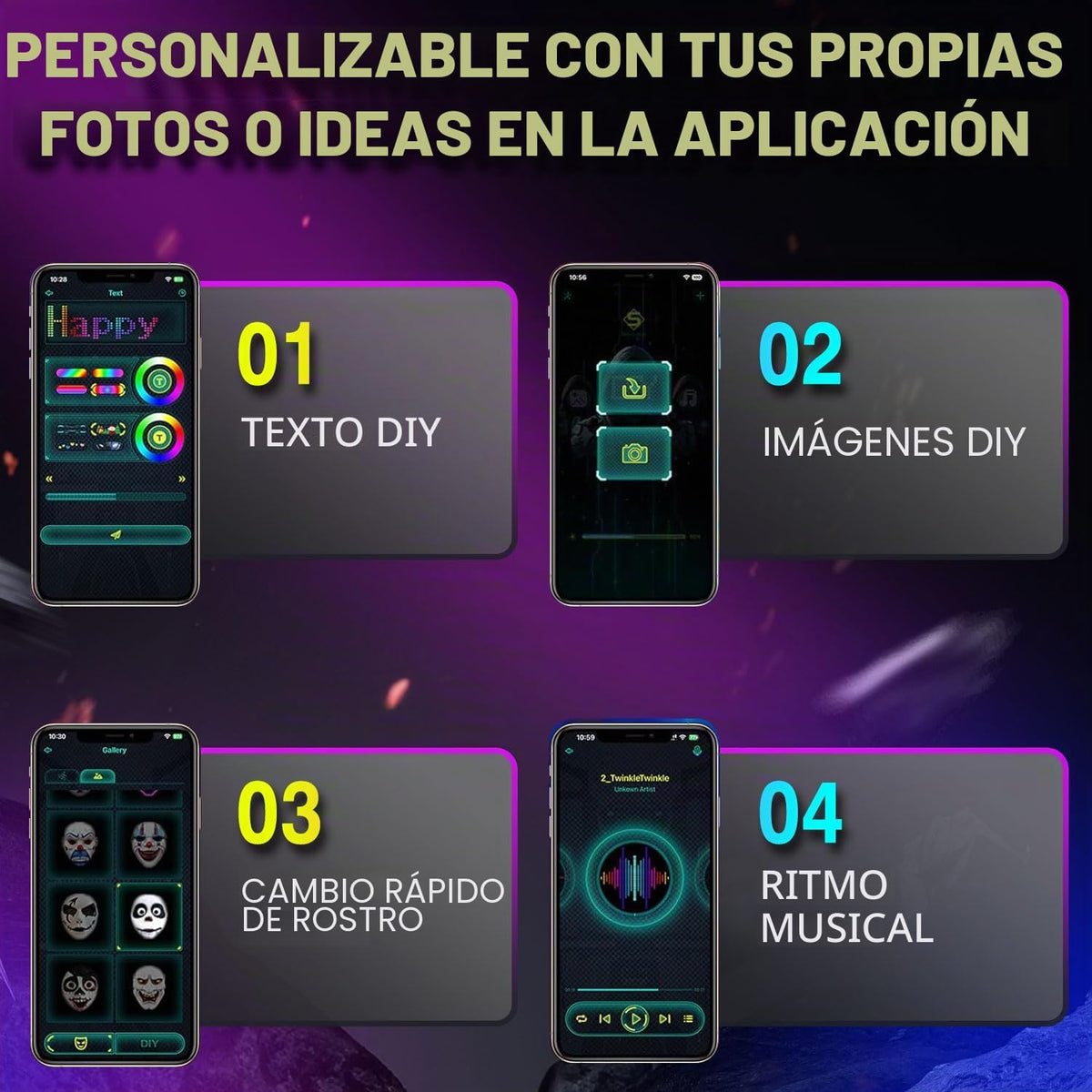 MEGOO Máscara LED con aplicación programable Bluetooth, máscara fac...