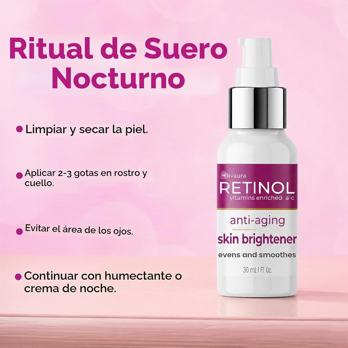 LIVAURA - Suero abrillantador de piel con retinol, corrector de man...