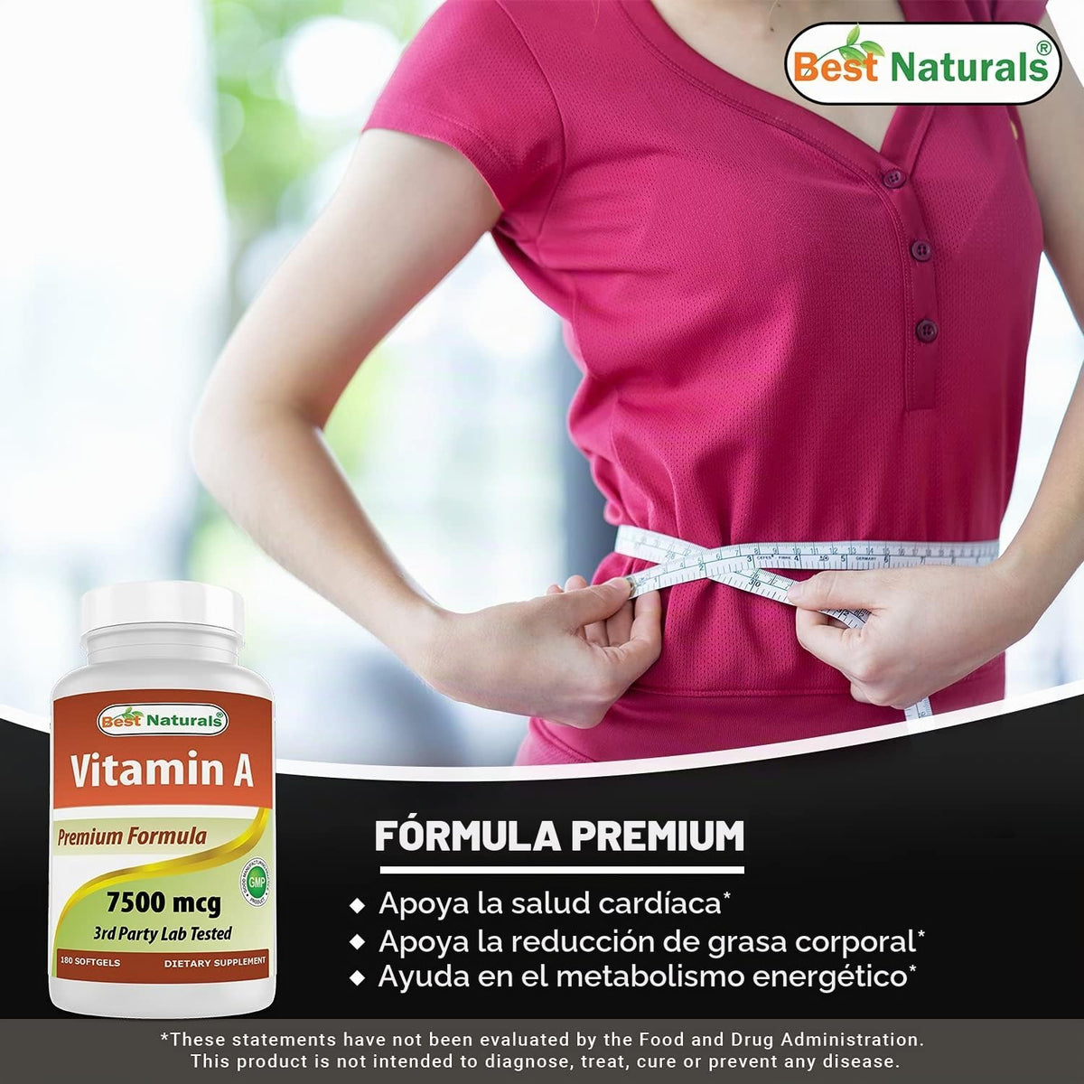 Best Naturals Vitamina A 25000 UI (7500 mcg), fórmula sin OMG que a...