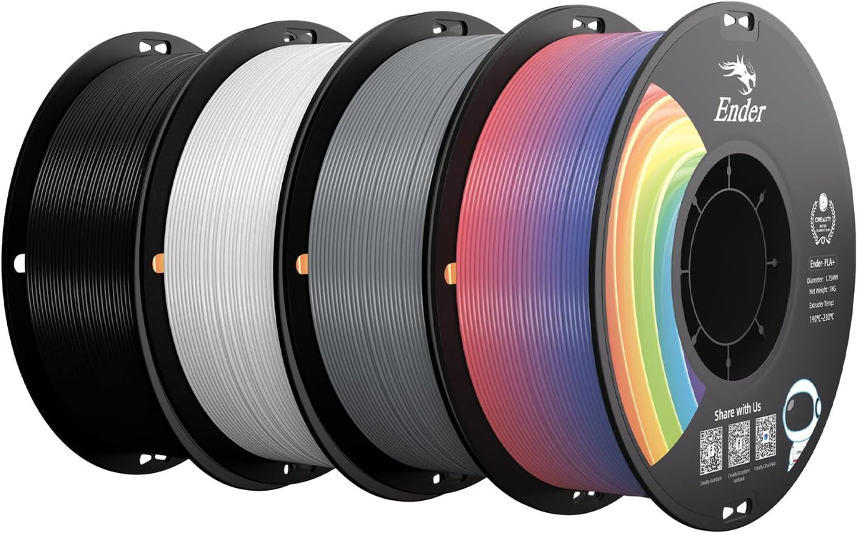 Creality Filamento de impresora 3D PLA+, negro, blanco, gris y arco...